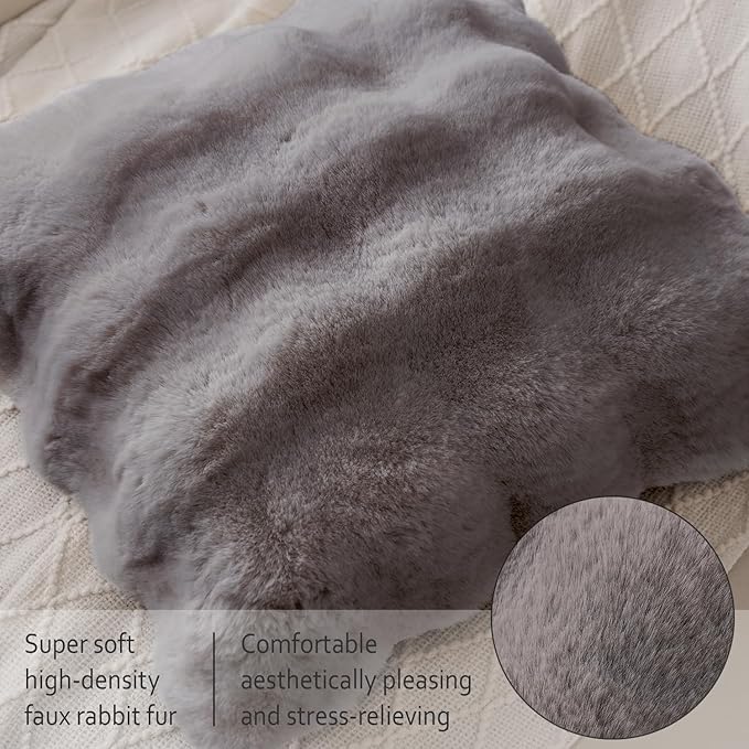 SOMAHE Decorative Sofa Pillows Cases Throw Pillow Covers Faux Fur Plush Pillowcase for Home Fluffy Soft Pillow Cover Grey 18x18 Inch
