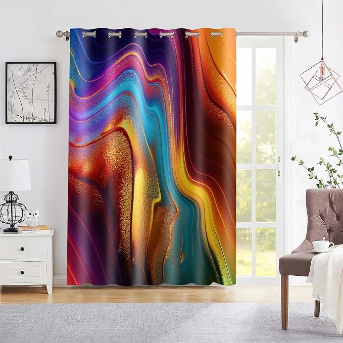 Colourful Fluid Curtains Modern Art Theme Abstract Blackout Drapes Nordic Design Stained Rainbow Glass Fluid Window Drapes for Bedroom Living Room Guest Room 2Panel 52x84inch CLOKMS0239 | Nordic Design Stained Rainbow Glass Fluid Window Drapes for Bedr...