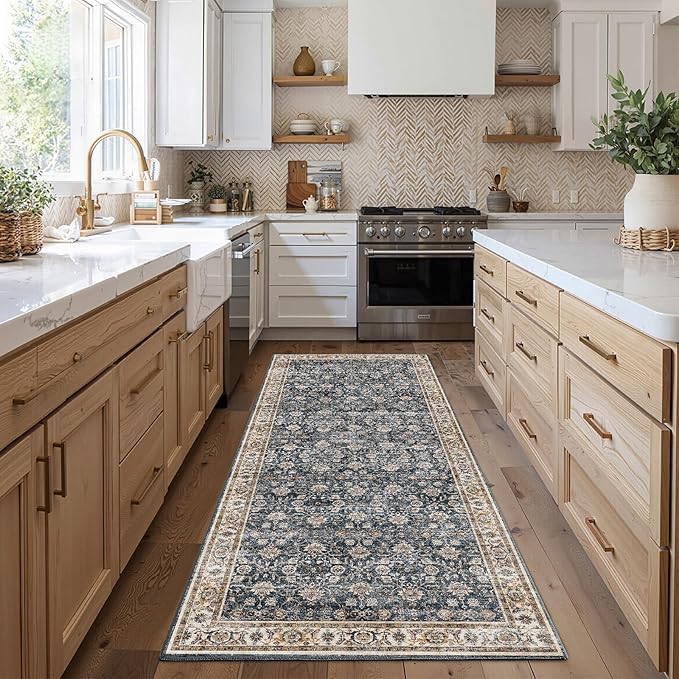 CHAMPLANT 3x10 Hallway Washable Runner Rug Vintage Soft Kitchen Laundry Runner with Non Slip Farmhouse Entryway Living Room Floor Mat Stain Resistant Carpet for Bedroom Bathroom Distressed Beside Rug