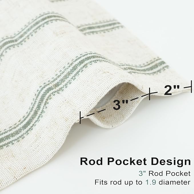 DriftAway Farmhouse Linen Lined Valance Double Layer Thermal Insulated Room Darkening Blackout Window Valances 3 Inch Rod Pocket Vertical Striped Kitchen Valance Single 52 Inch by 18 Inch Loden Green
