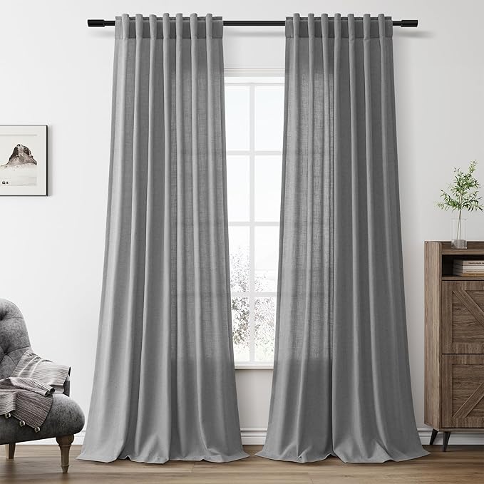 Aersas Dark Grey Linen Curtains 84 Inches Long 2 Panels Set Back Tab and Rod Pocket Living Room Curtain Farmhouse Neutral Light Filtering Drapes for Bedroom Cottage 52 inch Width x 84 inch Length