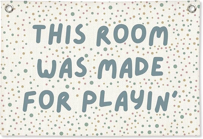 Playroom Wall Decor, Boho This Room Was Made For Playin Linen Canvas Banner, Toddler Playroom Decor Kids Toy Room Nursery Wall Decor for Toddler Boys Bedroom, 30x20 Inch