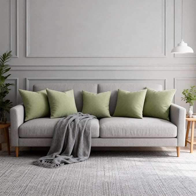 Throw Pillows with Inserts Included, 18x18 Couch Pillows,Throw Pillows for Couch,Olive Green Throw Pillow 2 Pack.