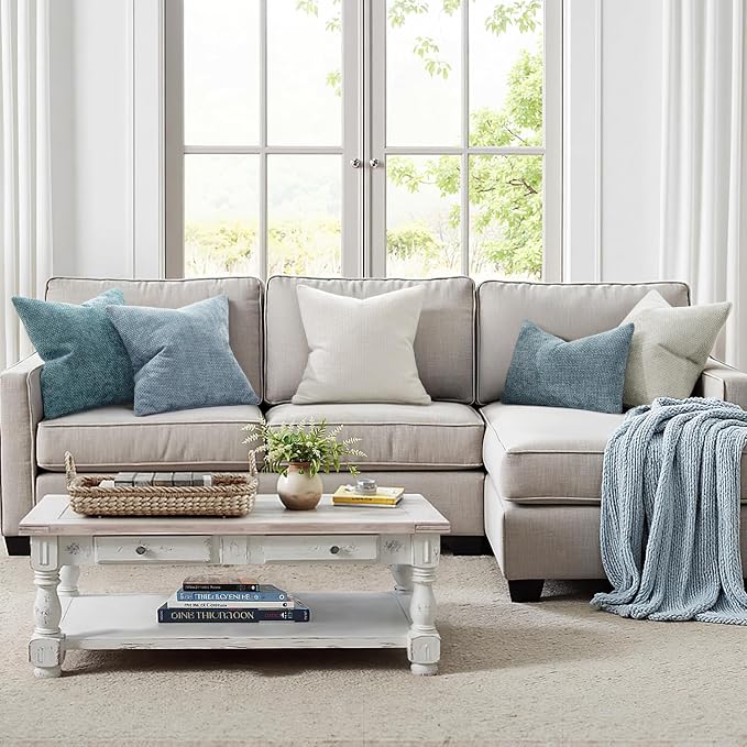 MIULEE Pack of 2 Light Blue Throw Pillow Covers 18x18 Inch Coastal Summer Modern Boho Accent Decorative Pillow Covers Soft Chenille Farmhouse Cushion Covers for Home Decor Couch Bed Sofa Living Room