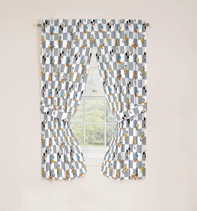Jay Franco Window Curtains for Kids Bedroom 4-Piece Drape Set with 2 Tiebacks, Multi - Mickey Mouse, 42" W x 63" L (Pack of 2)