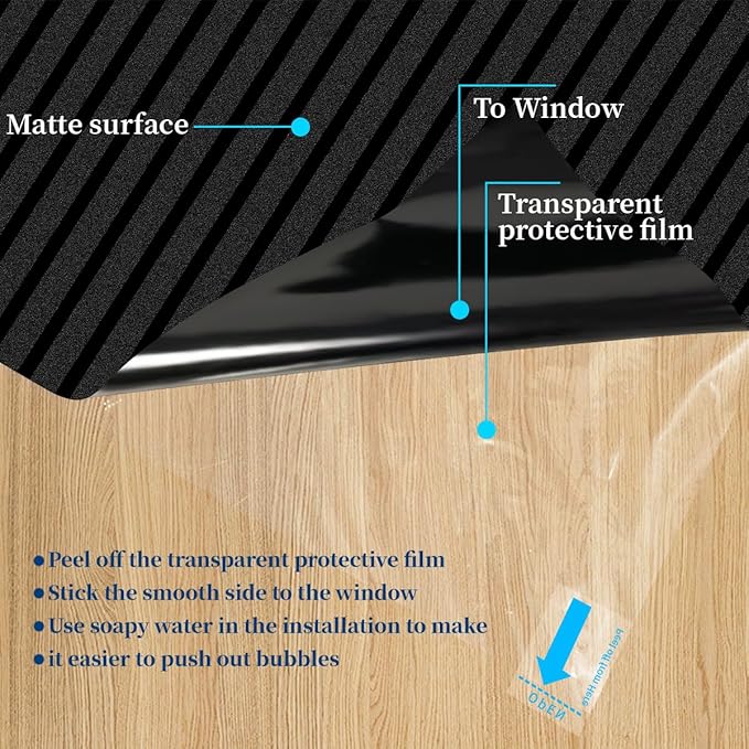 Niviy Blackout Window Film with Installation Tools, 100% Light Sun Blocking Static Cling Room Darkening Windows Covering, Removable House Window Tint (Black, 11.8 x 78.7 inch)