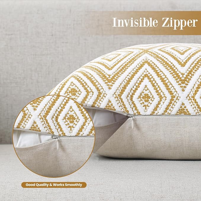 HPUK Throw Pillow Covers 18x18 Inch Set of 4, Linen Decorative Pillow Covers, Accent Cushion Covers for Couch Sofa Bed Bedroom Living Room Décor, Ochre