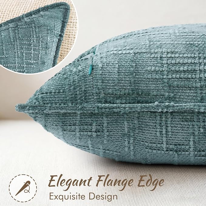 decorUhome Chenille Throw Pillow Covers 24x24 Set of 2, Soft Textured Slubby Modern Decorative Pillow Covers with Elegant Design for Couch, Sofa, Living Room, Teal