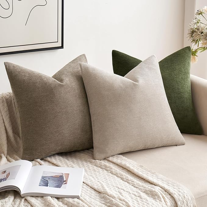 MIULEE Pack of 2 Olive Green Decorative Pillow Covers 20x20 Inch | Soft Chenille Couch Throw Pillows Farmhouse Cushion Covers for Home Decor Sofa Bedroom Living Room