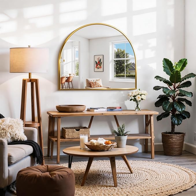 CIRCUMI Arched Wall Mirror, 36"x30" Gold Arched Mirror with Tempered Glass, Metal Frame, Large Size for Entryway Table, Mantel,Living Room,Over Sink,Arch Mirror for Decor,Shatterproof&Crystal-Clear