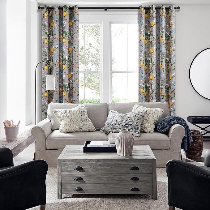 Topfinel Grey Curtains, Aesthetic Unique Rustic Thermal Insulated Noise Reducing Cottagecore Floral Flower Printed Modern Farmhouse Window Treatment 63 Inch Length 2 Panels Bedroom 52x63
