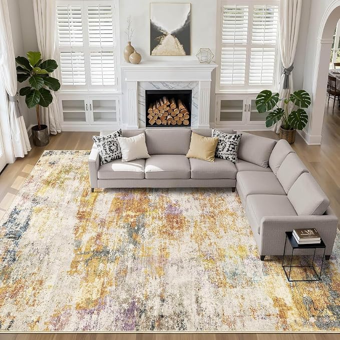 12x18 Area Rugs Living Room: Washable Large Abstract Modern Soft Stain Resistant Indoor Floor Rugs Non-Slip Accent Carpet for Bedroom Nursery Playroom Office Dining Room Dorm Home House- Gold Colorful