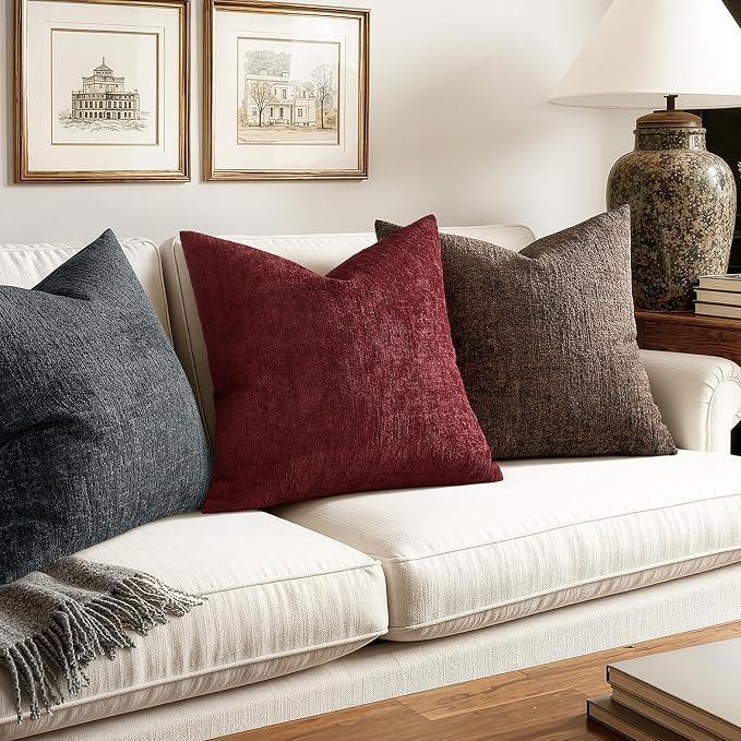 MIULEE Decorative Throw Pillow Covers 12x20 Pack of 2 Burgundy Couch Pillow Covers Soft Cozy Textured Chenille Pillowcases for Home Decor Sofa Living Room Cushion Bedroom