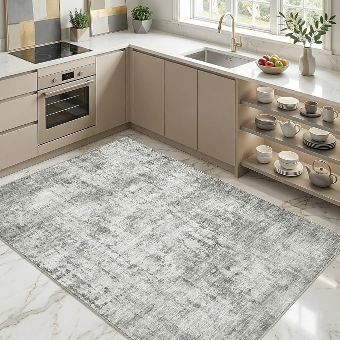 4x6 Area Rugs Washable Living Room Rug-No Slip Soft Carpets Modern Abstract Indoor Floor Stain Resistant Carpet for Bedroom Dining Room Farmhouse Nursery Home Office Grey