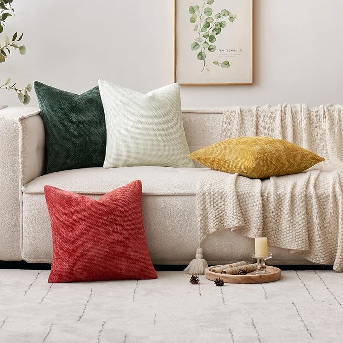 MIULEE Pack of 2 Couch Throw Pillow Covers 18x18 Inch Neutral Pure White Modern Boho Accent Decorative Pillow Covers Soft Chenille Farmhouse Cushion Covers for Home Decor Bed Sofa Living Room