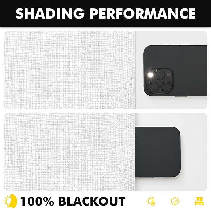 MIULEE 100% Blackout Linen Curtains for Bedroom, Bright White Solid Luxury Decor Thermal Insulation Room Darkening Drapes for Living Room Back Tab Rod Pocket 42 x 96 Inches, 2 Panels