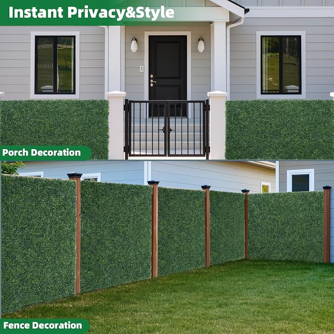 Artificial Boxwood Roll, 40x120 in(33.3 sqft) UV-Anti Faux Ivy Hedge Grass Wall Panels for Patio and Balcony Privacy, Fake Greenery Backdrop Decor for Fence, Garden, Backyard