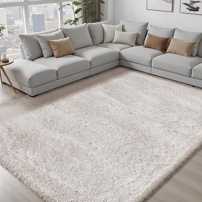 8x10 Area Rugs for Living Room Bedroom: White Soft Fluffy Shag Upgrade Non-Slip High Pile Carpet Large Fuzzy Plush Indoor Floor Decor Shaggy Rug for Kid Boys Girls Dorms Playroom Nursery Modern Home