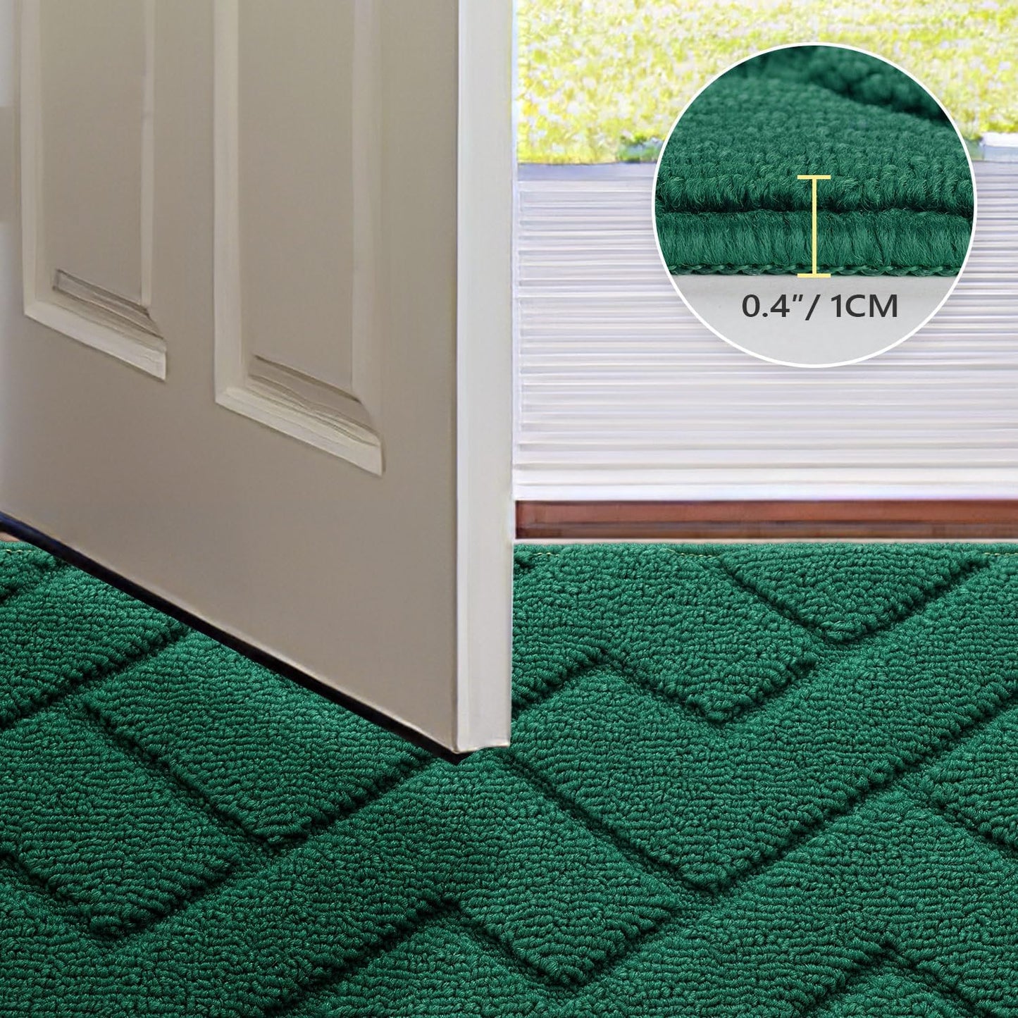 hicorfe Front Door Mat Outside Entrance,32"x40" Absorbent Muddy Dirt Resist Welcome Door Mats Outdoor Indoor,Stain and Fade Resistant,Non Slip Backing Entry Mat Doormat for Entryway(Evergreen)