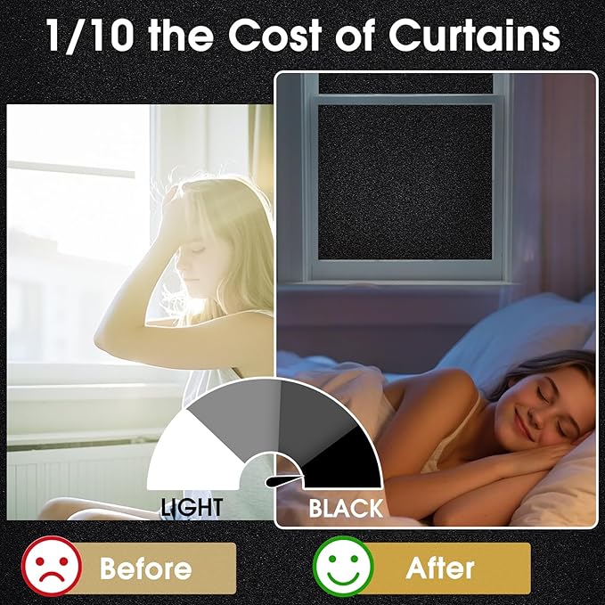 Coavas Blackout Window Privacy Film Total 100% Light Blocking Room Darkening Window Tint for Home Frosted Static Cling Black Out Cover (23.6 x 157.5 Inch, Blackout)