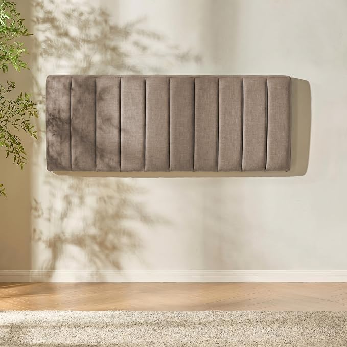 Hearth & Harbor Upholstered King Headboard - Easy Assemble Channel Stitched Headboard King Size Bed - Wall Mounted Headboards with 3D Soundproof Wall Panels Peel & Stick Floating Headboards, Mocha