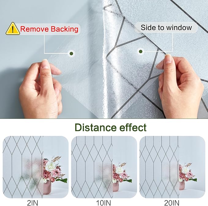 Windimiley Window Privacy Film Stained Glass Static Clings, Bathroom Frosted Leaded Decorative Window Stickers, UV Heat Blocking Opaque Removable for Home Door Coverings (35.4 x 78.7 in,Pure)