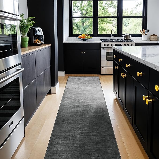 LIANLAM 2x6 Washable Runner Rugs, Gray Stainproof Non-Slip for Hallway | Low pile washable runner rug, stain-resistant & non-slip backing, pet & kids friendly for hallway kitchen bedroom(2x6,Gray)