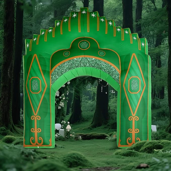 Preboun 10ft Inflatable Green Castle Emerald Green Castle Inflatables Arch Blow up Archway Built in LED Lights for Wizard Birthday St. Patrick's Fairy Tale Party Yard Garden Outdoor Decor