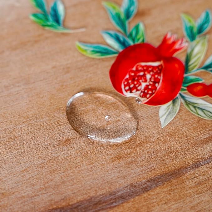 ARTABLE Clear Table Cloth Protector Vinyl PVC Rectangle with Floral Print Pattern Oil Proof Wipe-able Plastic Tablecloths for Dining Tables Parties Holidays (Pomegranate, 84" x 60" (Rectangular))
