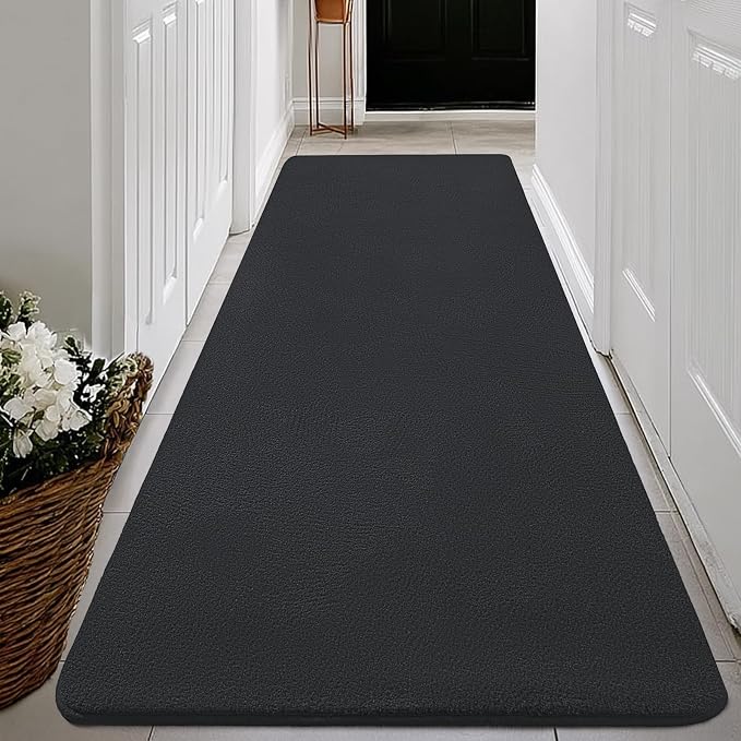 qulint Dark Grey Runners for Hallways 2x6, Modern Washable Kitchen Runner Rug Non Slip Soft Thickened Memory-Foam Indoor Besides Rug, Minimalist Solid Carpet for Entrance Laundry Home Decor