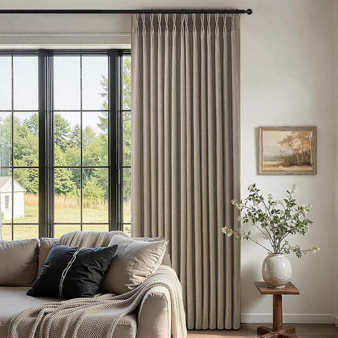 Pinch Pleated Curtains 90 Inches Long 2 Panels Set,Burlywood Semi Sheer Cotton Blend Fabric Aesthetic Advanced Curtain Drapes for Living Room Bedroom,72x90 inch Length