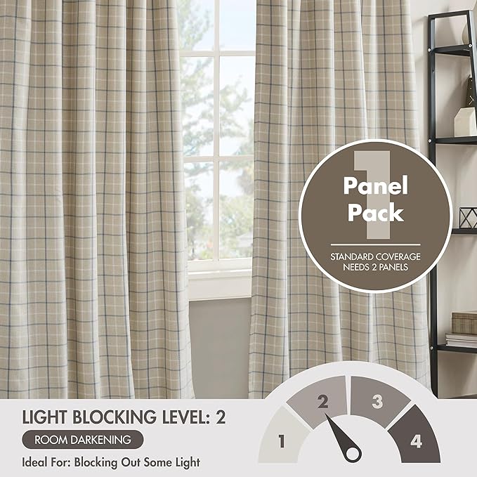 Madison Park Anaheim Cabin Plaid Curtain Window, Thermal Insulated Fleece Lining, Living Room Decor Room Darkening Drape for Bedroom, 1-Single Panel Pack, 50x95, Rod Pocket & Back Tab, Linen Blue