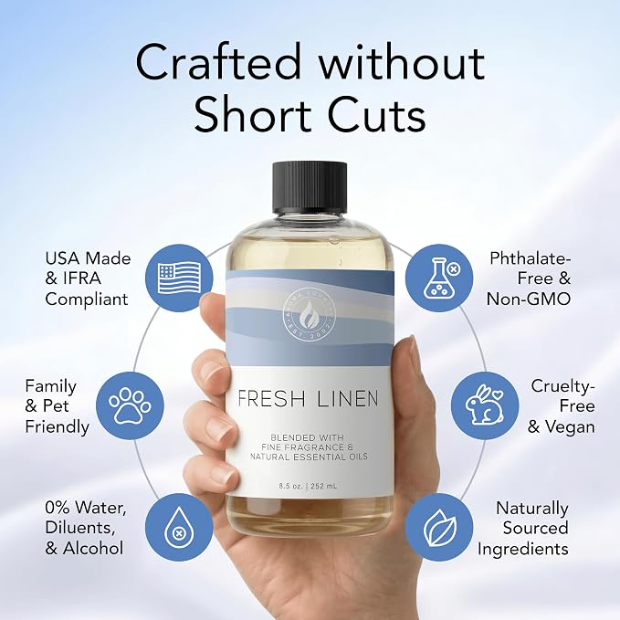 Aroma Country Fresh Linen Luxury Diffuser Oil Refill (4 Fl Oz) | Hotel-Inspired • Long-Lasting Home Fragrance • for Aromatherapy, Reed Diffusers, Diffuser Machines & Room Sprays