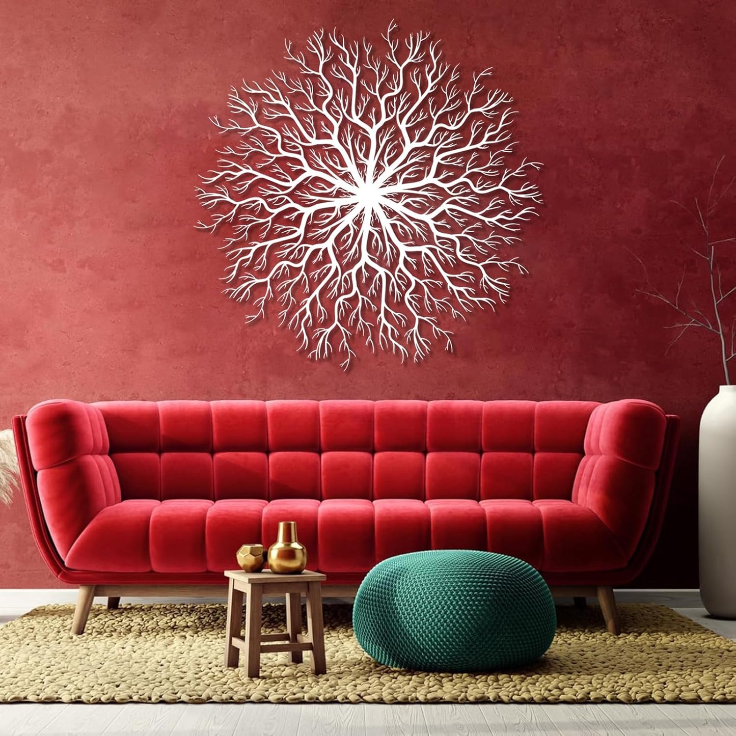 Tree of Life Metal Wall Art, Metal Tree Wall Art, Large Round Sculpture, Round Branch Wall Decor, Large Branch Artwork, Nature Sign, Wall Decor for Living Room, Housewarming Gift (Black, 28"x28"|70x70cm)