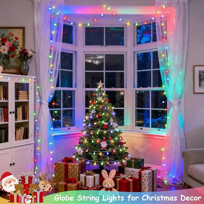 JMEXSUSS Multicolor 100 LED Globe Christmas Lights Indoor Plug in | 33ft 8 Mode String Lights with Remote, Connectable Fairy Lights for Bedroom Room Tree Party Holiday Christmas Decoration