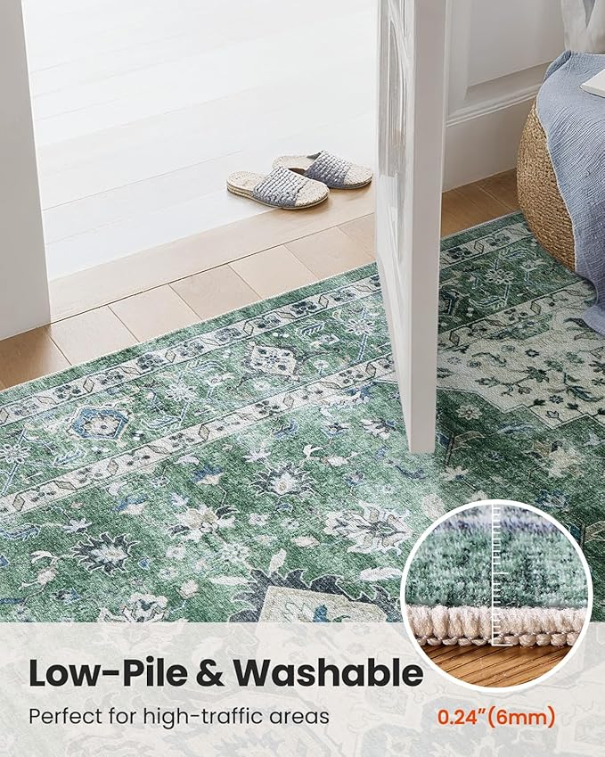 AMADA HOMEFURNISHING 9x12 Area Rug, Washable Low-Profile Large Area Rug with Non-Slip Backing & Durable Edge Binding, Vintage Large Rugs for Living Room, Bedroom