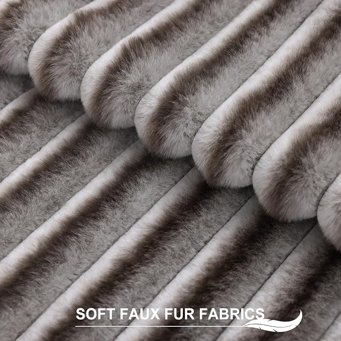 Pallene Faux Fur Plush Lumbar Throw Pillow Covers 12x20 Set of 2, Luxury Soft Fluffy Striped Decorative Pillow Covers for Sofa, Couch, Living Room, Ombre Coffee