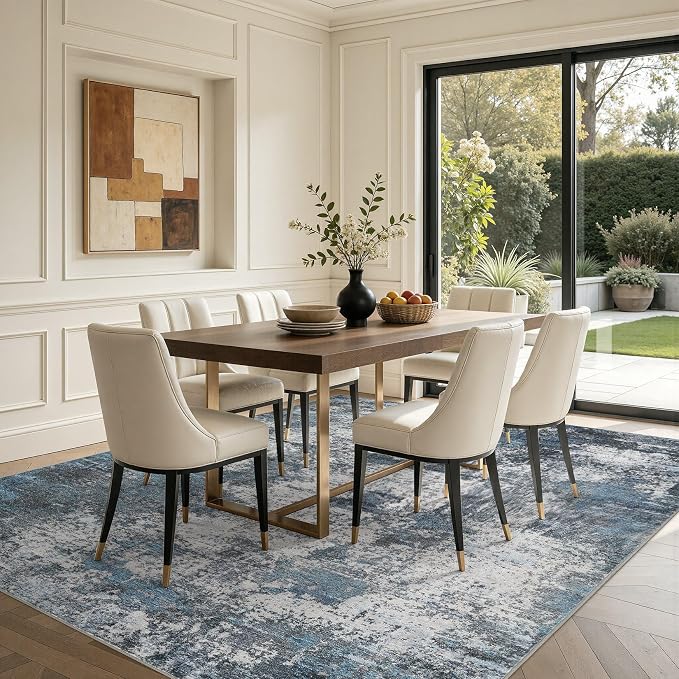 DMOYEST Area Rug Living Room Rugs - 8x10 Large Soft Indoor Neutral Modern Abstract Low Pile Washable Rug Carpet for Bedroom Dining Room Farmhouse Home Office - Grey Blue