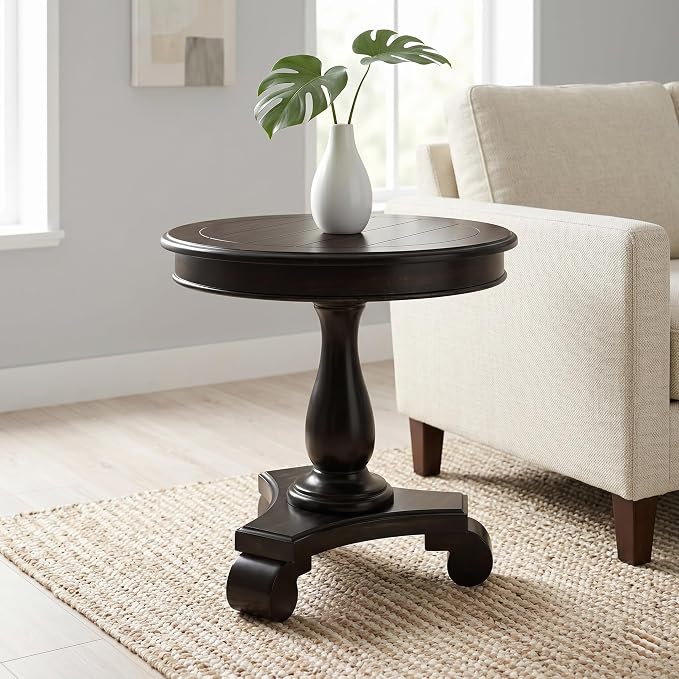 Roundhill Furniture Rene Round Pedestal Side Table, Black