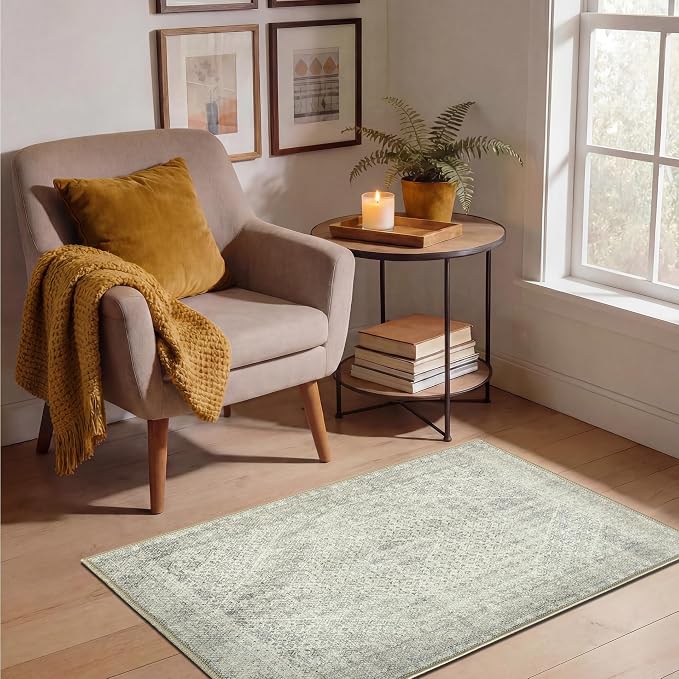 Keen Home Design 2x3 Rug - Machine Washable Entry Rug with Non-Slip Backing, Ideal for Enteryway, Kitchen, Bathroom, Laundry Room - Vintage, Easy Clean, Durable, Low Pile Rug - (2' x 3')