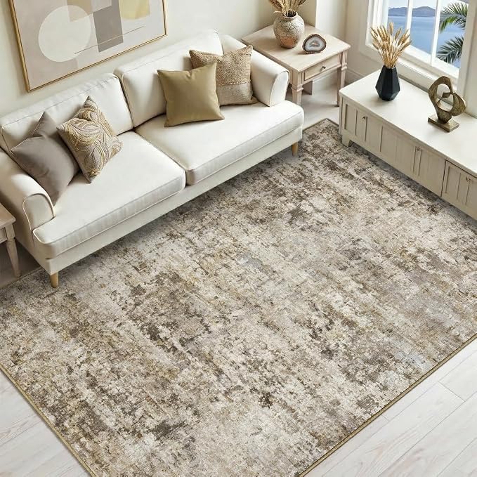 3x5 Area Rugs Washable Living Room Rug-No Slip Soft Carpets Modern Abstract Indoor Floor Stain Resistant Carpet for Bedroom Dining Room Farmhouse Nursery Home Office Brown
