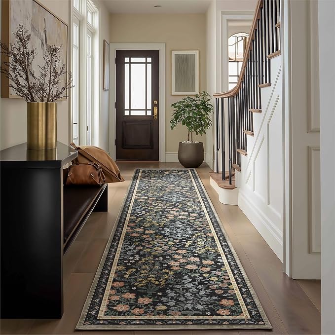 Washable Kitchen Rug Runners for Hallways: 2'x10' Entryway Rug with Non Slip Backing Low Pile Soft Indoor Long Floor Carpet Runners for Living Room Hallways Kitchen Bathroom Bedroom