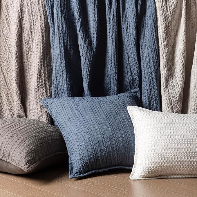 Foindtower Set of 2 Decorative Cotton Waffle Weave Throw Pillow Covers Euro Shams Cushion Covers Accent European Pillowcase for Bed Couch Sofa Bedroom Living Room Home Decor 18×18 Inch Blue