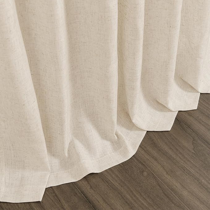 Nanspring Modern Farmhouse Decor Curtains 96 Inches Long for Living Room Linen Cream Beige Luxury Light Filtering Semi Sheer Curtain Back Tab Coastal Drapes for Bedroom Office 52x96, 2 Panels