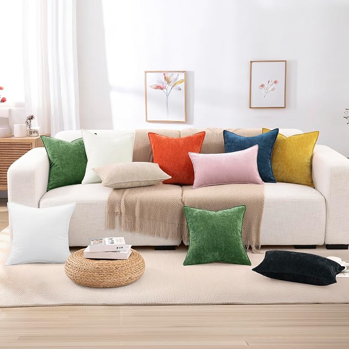 decorUhome Fall Couch Throw Pillow Covers 16x16 Set of 2, Decorative Soft Velvet Modern Cozy Chenille Pillow Cases with Elegant Design for Sofa Bed Living Room Home Decor, Ultimate Gray