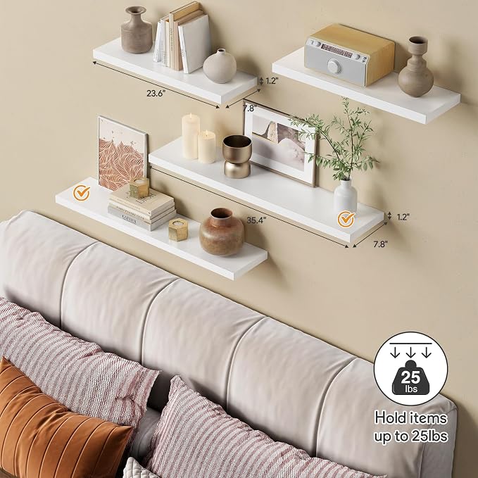 Forbena White Floating Shelves for Wall 36 Inches Long, Modern Wall Shelf for Living Room Decor, Large Deep Floating Shelf for Bedroom Home Office Closet Laundry Room Bathroom (3-Pack)