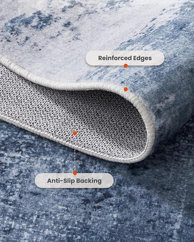 AMADA HOMEFURNISHING 8x10 Area Rugs for Living Room, Modern Washable Rug with Non-Slip Backing & Low Pile, Large Rug with Abstract Print Pattern for Bedroom, Dinning Room,Home Office, Dark Blue