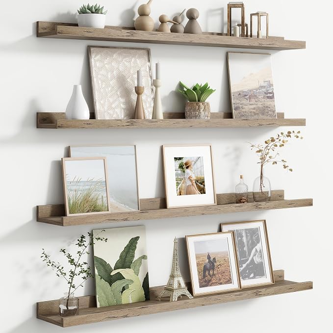 FLYJOE Floating Picture Ledge Shelves for Wall Set of 4, 36 Inch Wall Shelves with Lip Long Large Nursery Book Shelf for Toys Storage Kids Bookshelf Wall Mounted Living Room Bedroom Decor Frames