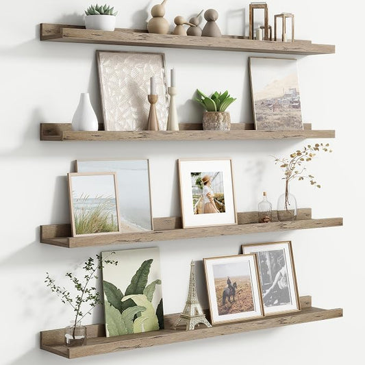 FLYJOE Floating Picture Ledge Shelves for Wall Set of 4, 36 Inch Wall Shelves with Lip Long Large Nursery Book Shelf for Toys Storage Kids Bookshelf Wall Mounted Living Room Bedroom Decor Frames
