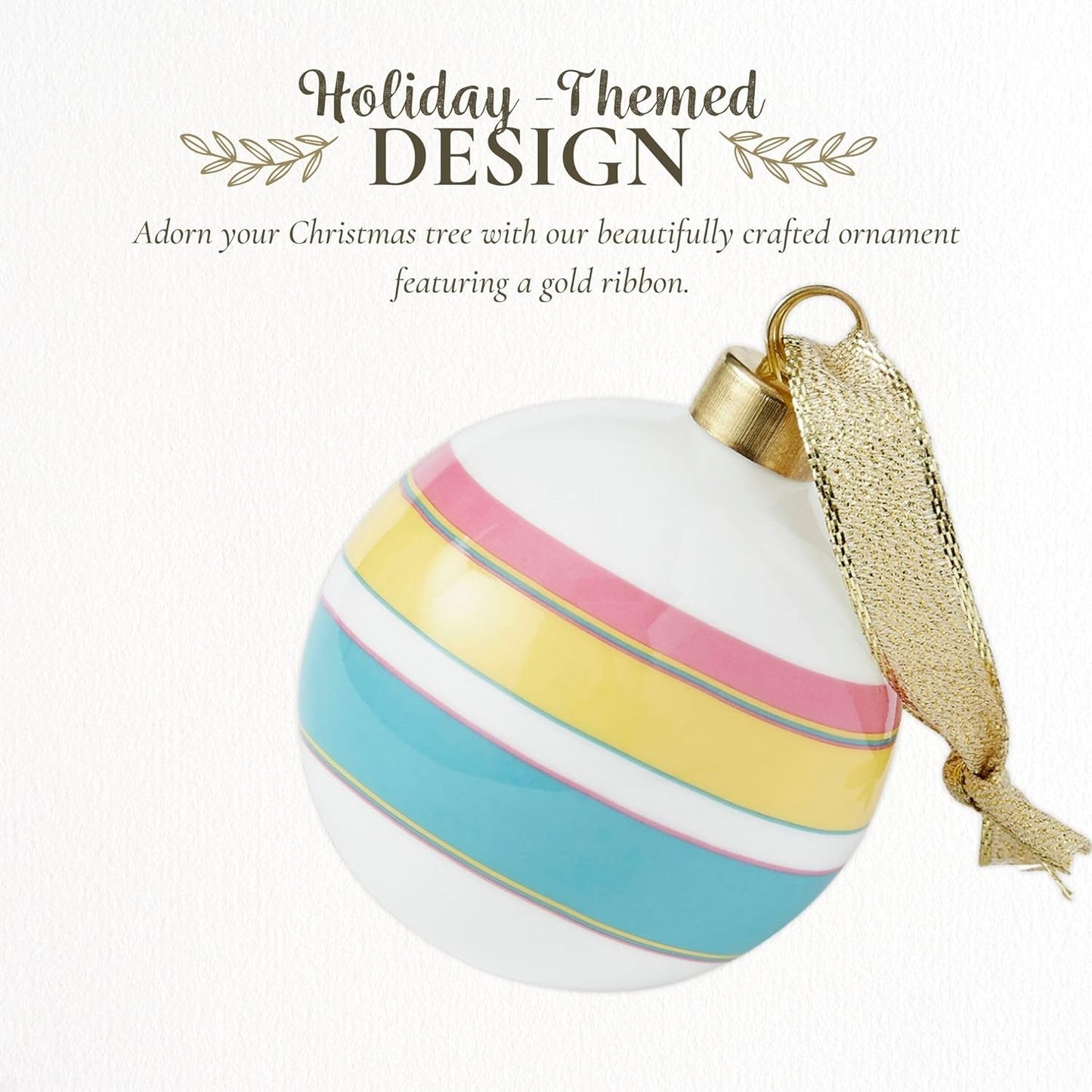 Spode Kit Kemp Christmas Ornament - Calypso Stripe Bauble- Porcelain Handcrafted Festive Charm, Unique Holiday Ornaments with Whimsical Design, Collectible Keepsake Holiday Decoration for Gifting